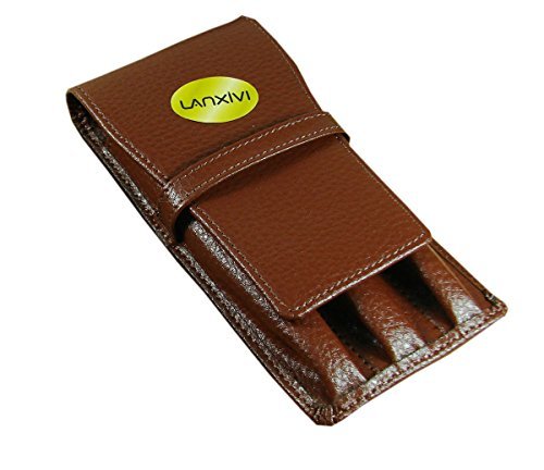 Lanxivi Housse de vachette cuir stylo Triple café poche fente séparée Pen étui plume