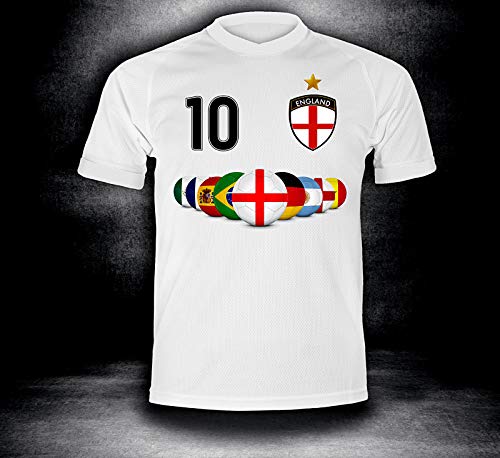 ElevenSports England Trikot 2018 mit GRATIS Wunschname + Nummer im EM WM Weiss Typ #EN7t – Geschenke für Kinder Erw. Jungen Baby Fußball T-Shirt Bedrucken