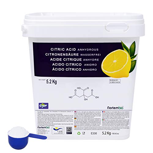 NortemBio Acide Citrique 5,2 Kg. La Meilleure Qualité Alimentaire. Intrant Biologique. Poudre, 100% Pure. E-Book Inclus.