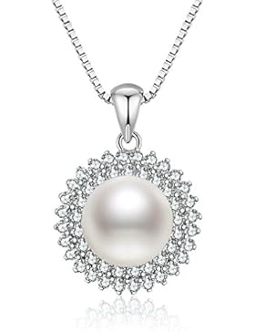 S.Vantine 925 Sterling Silber Halskette Perle AnHänger Sonnenblume Würfel-Zirkonia Kette