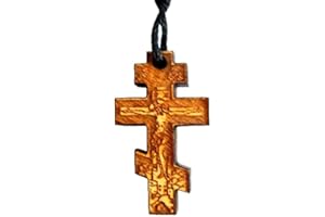 IconsGr Pendentif chrétien orthodoxe Grec Religieux Collier avec Croix de Bois / 47