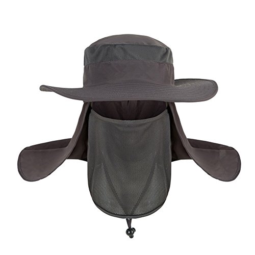 QCHOMEE Chapeau de Soleil Hommes Casquette Visière Large Bord 360° Protection Visage Cou Amovible Chapeau pour Pêche Chasse Trekking Randonnée UPF 50+ Anti-UV Respirant Séchage Rapide Protège-Nuque