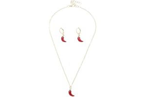 YERDOS Cute Small Red Chilli Pepper Necklace Choker Chain Statement Necklace Set for Women Simple Red Chilli Earrings Elegant Jewelry