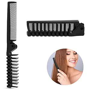VEDETIC 2 in 1 Folding Hair Brush and Comb Double Headed Massage Plastic Portable Travel Pocket Hair Comb for Men and Women