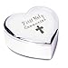 Produktbild Schmuckkästchen / Geschenkbox zur 1. Kommunion, in Herzform, versilberte Oberfläche, mit Kreuzmotiv, Aufschrift: "First Holy Communion"