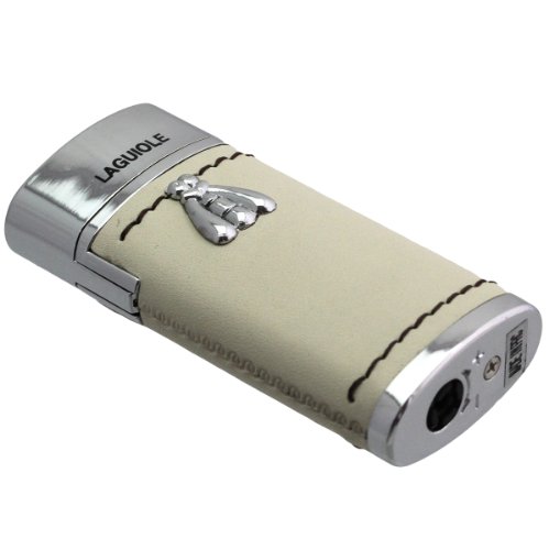 Hochwertiges Laguiole Gasfeuerzeug – Luxus Design, Geschenkset – Elegante Mischung zwischen Leder und Edelstahl – Chrom – verschiedene Farben (Beige) - 4