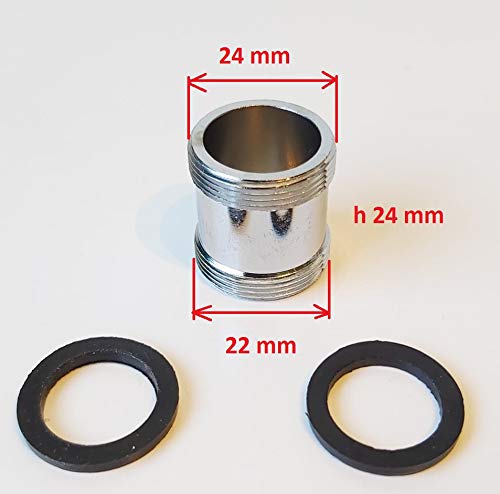 Conector de metal ALARGADO para conectar filtro GEYSER EURO, 16/18/19/20/22/24 mm, conector para grifo de agua para conectar un filtro de agua o aireador (24/22 h24)
