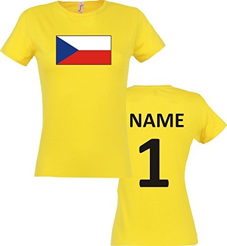 Lady T-Shirt Tschechien Czech Republic Ländershirt mit Wunschnamen und Nummer, Farbe gelb, Größe XL