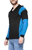V3Squared Men's Cotton Full Sleeve Hooded T-Shirt (Black & Turquoise, Medium)