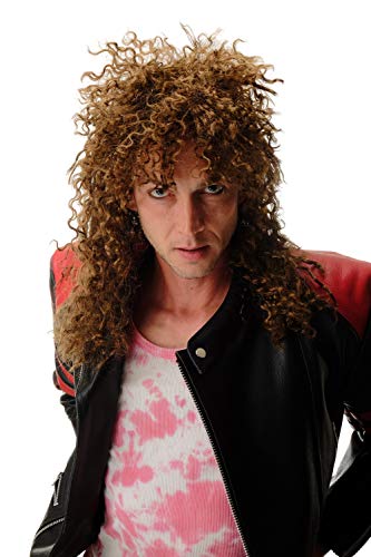 WIG ME UP - BW563-P6 Perücke Karneval Fasching Braun Männer Frauen Unisex Locken Zottelfrisur lang Hardrock Heavy Metal Mähne 55 cm