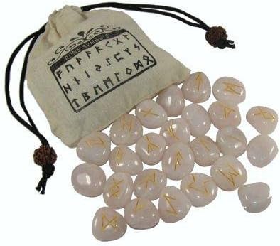 Stunning Rose Quartz Runes in a Jute Bag with Rudraksh beads