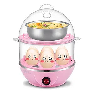 EZCO Electric 2 Layer 14 Egg Boiler Cooker & Steamer Poacher Automatic Off with Measuring Cup and Steel Bowl Boiled and Heater | (Multicolor)