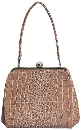 Mocha brown patent small framed handbag with top handle and mock croc finish by Olga Berg