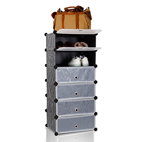 Preisvergleich Produktbild Lifewit Schuhschrank Stoffschrank, Schuhregal Steckregal 6-Modulfächer DIY Schrank, Regalsystem für Kleidung / Schuhe / Spielzeug / Bücher, Kunststoff, Schwarz