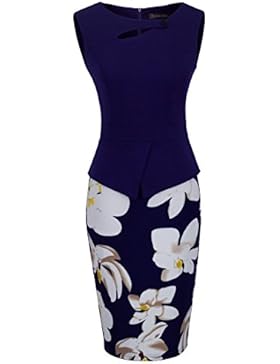 HOMEYEE Damen Vintage-Ausschnitt Kontrast Blumenabend Pencilkleid B288