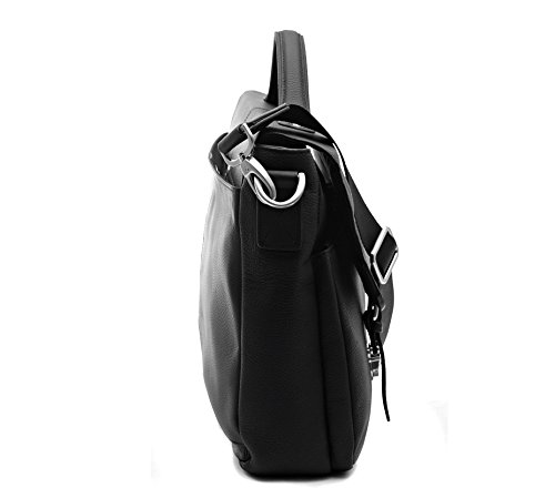 Bovari echt Leder Herren Schultertasche Aktentasche Umh  ngetasche Laptop-Tasche Messenger Bag 39x30x10 cm Model Lyon - Gr    e L  schwarz matt 