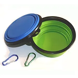 COMSUN 3-Pack Collapsible Dog Bowl, Food Grade Silicone BPA Free, Foldable Expandable Cup Dish for Pet Cat Food Water Feeding Portable Travel Bowl Blue Green Yellow Free Carabiner