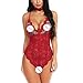 Produktbild Yazidan Mode Frauen Babydoll Body Bestickt Applique Sexy Unterwäsche Unterwäsche Tiefer V-Ausschnitt Verbunden Nachthemd Nachtwäsche Spitzenkante Volltonfarbe Büstenhalter Bra(Weinrot,S)