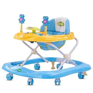 Baybee Squidy Baby Walker with Adjustable Height and Musical Toy Bar Rattles, Ultra Soft Cushion Seat and Stopper for Kids Boys and Girls 6 to 18 Months (Blue)