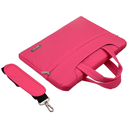 Qishare 11,6-12 Zoll Multifunktions-beweglicher dünner heller Laptop-Schulter-Beutel-Aktenkoffer-Notizbuch-Computer-Taschen-Kasten Ultrabook Netbook tragender Fall-Tablette / Laptop / Chromebook / Macbook / Messenger Fall mit Handgriff und tragendem Bügel für Acer / Asus / Dell / Fujitsu / Lenovo / HP / Samsung / Sony / Toshiba Computer (11,6-12 Zoll, Rosa) - 3