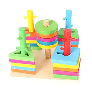 Smoneo Wooden Shape Sorting & Stacking Toys for Toddlers, Montessori Color Recognition Stacker, Early Educational Blocks Puzzles 1-3 Years Old Age Boys and Girls (5 Shapes)
