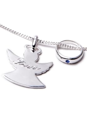 Taufset Taufring Safir & Gravurplatte Schutzengel Panzerkette inkl. Wunschgravur 925/- Sterling Silber Taufgeschenk