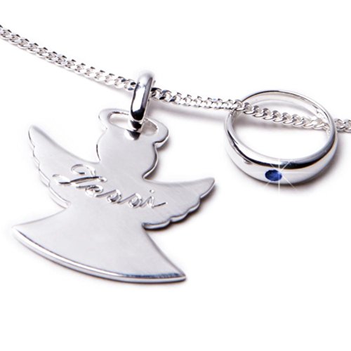 Taufset Taufring Safir & Gravurplatte Schutzengel Panzerkette inkl. Wunschgravur 925/- Sterling Silber Taufgeschenk