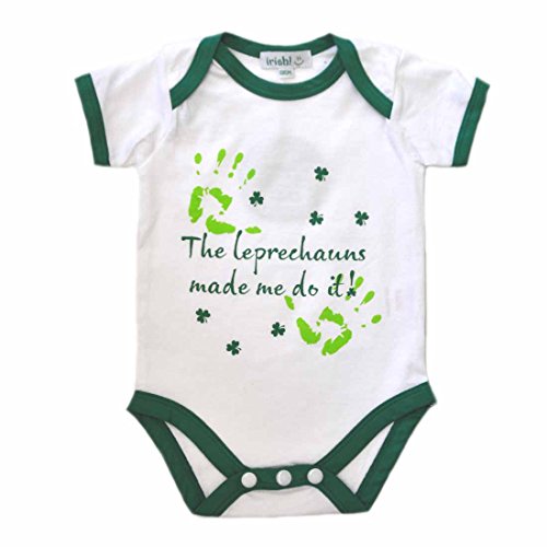 White Baby Vest With Small Green Hand & Leprechauns Made Me Do It Print