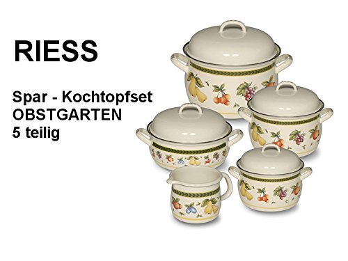 Preisvergleich Produktbild RIESS KELOmat "Country - Obstgarten" Emaille Topfset 5-teilig