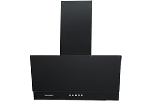 Cookology CHA600BK/A 60cm Angled Glass Extractor Fan, Designer Chimney Wall Mounted Cooker Hood, 3 Speed Settings and 315m/3 Per Hour Extraction Rate with LED Lights - In Black