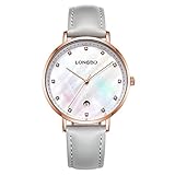 Longbo Fashion Rose Gold Pearl Shell Diamant Zifferblatt echtes Leder Business Frauen Armbanduhr mit Datum