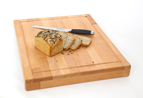 Schneidbrett aus Massivholz Buche geölt, Küchenbrett, Tranchierbrett mit Saftrille und Anlegeleiste