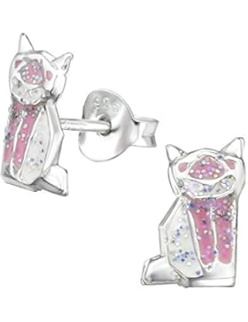 Laimons Kids Kinder-Ohrstecker Kinderschmuck Katzen-Design glanz Glitzer Sterling Silber 925