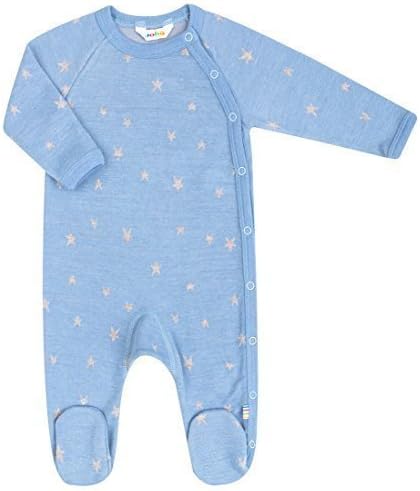 JOHA - Boys Baby Preemie Overall Bodysuit with Base FALLING STAR fine Merino wool in blue - Blue, 9 - 12 Months
