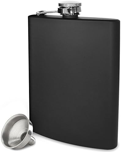 Hip Flask for Liquor - Food Grade, 304 Rustproof and Leakproof Stainless Steel, Pocket Flasks are Perfect for Men or Women to Drink Whiskey Alcohol, Funnel and Flask Set (8 Ounce, Matte Black)