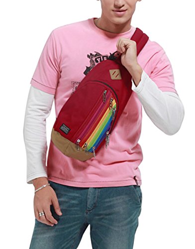 FakeFace Unisex Nylon Rucksack Brusttasche Brustbeutel Regenbogen Stil Kindertasche Schultertasche Umhängetasche Crossbody Bag Tasche für Wandern Reise Trekking Sport Skifahren - 6