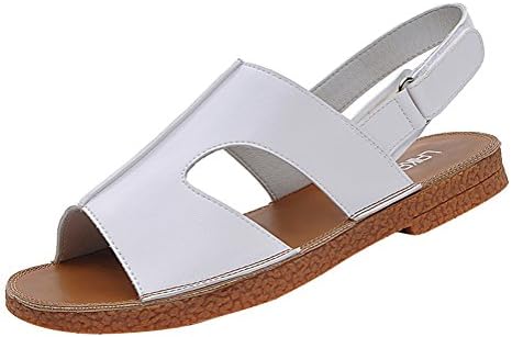 Women Peep Toe Gladiator Sandals Fashion Slingback Velcro Roman Flat Shoes(3.5 UK, White)