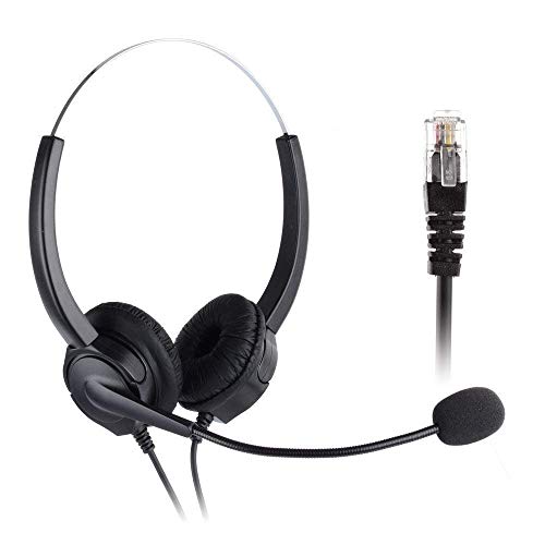 Teléfonos con auriculares, PChero® cancelación de ruido con cable Binaural Auricular Call Center Auriculares con 4-Pin RJ9 Jefe de cristal y Mic