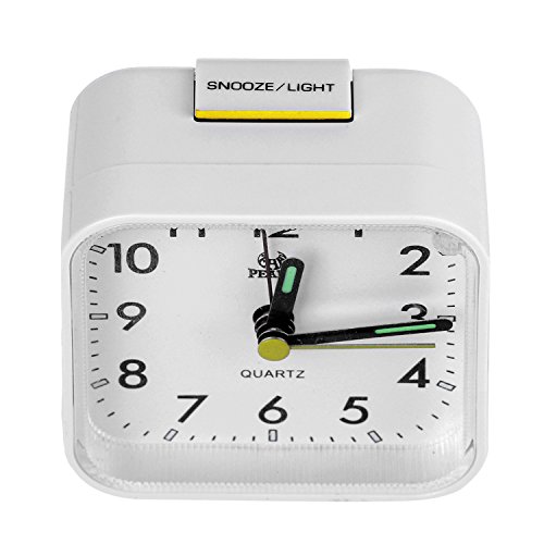 Pingenaneer 3 Zoll Kleiner Wecker Stille Glockenwecker Analog Quarzwecker Klassisch Tischuhren mit Nachtlicht, Lauter Alarm , Ohne Ticken , Schlummerfunktion , Batteriebetrieben—Weiß - 5