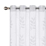 material: 100% Polyester Deconovo Stores Gardinen mit Stickerei Blätter Ösenvorhang Leinenoptik 175x140 cm Weiß Blätter 2er Set