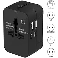 Adattatore da Viaggio, SURWELL Adattatore da Viaggio Universale con 2 Porte Caricabatterie USB Adatto per più di 180 paesi (Nero)