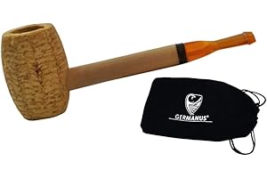 GERMANUS Original Corncob Horse Tobacco Pipe incl. Pipe Bag - Straight, Beige, Brown