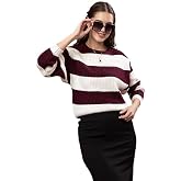 Wear lusso Women’s 100% Wool Color Block Stripe Full Sleeve Round Neck Pullover Sweater | Winter Season Fashion