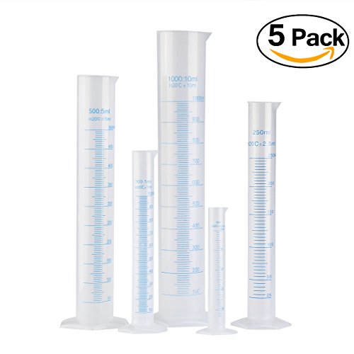 PIXNOR Graduierung Kunststoff Messzylinder Liquid Messung Werkzeuge 50ml 100ml 250ml 500ml 1000ml, 5er Pack