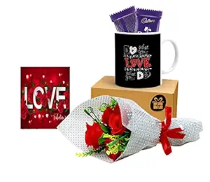 Kesri Gifts Do What You Love Coffee Mug and Flower Bouquet With Greeting Card and 2 Chocolate - Valentine Day Gift For Girlfriend, Boyfriend , Husband,Wife(CVD22-254)