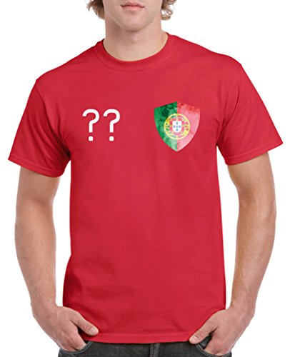 Comedy Shirts – Portugal Trikot – Wappen: Klein – Wunsch – Herren T-Shirt – Rot / Weiss Gr. L