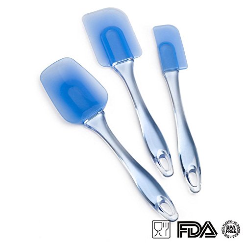 MojiDecor 3-teiliges Silikon Teigschaber Set, Spatel-Set, weich und flexibel, hitzebeständig Küchenutensilien Teigspatel, Blau