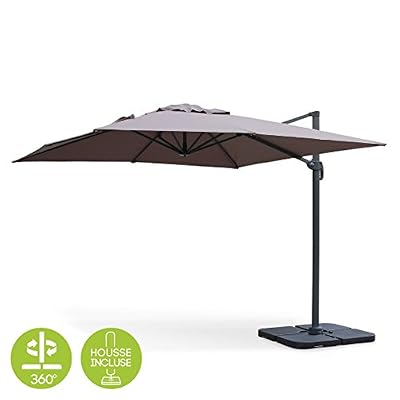 Alice's Garden - Parasol déporté carré 3 x 3m haut de gamme - Falgos - Taupe - Parasol excentré inclinable, rabattable et rotatif à 360°.
