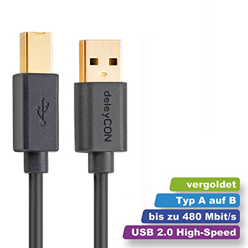 deleyCON [2m] USB 2.0 High Speed Kabel – PREMIUM USB 2.0 Datenkabel / Druckerkabel – USB A-Stecker zu USB B-Stecker – Übertragungsraten bis zu 480Mbps – geschirmtes, flexibles PREMIUM USB 2.0 High Speed Kabel – schnelle und sichere Datenübertragung – passgenaue, stabile USB Stecker – abwärtskompatibel zu USB 1.1 – Farbe: Schwarz - 8