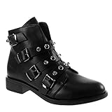  Angkorly - Zapatillas Moda Botines Biker Motociclistas Botas Militares Mujer Multi-Correa Hebilla Strass Tacón Ancho 3 CM Forrada de Piel - Negro HQ2366 T 40